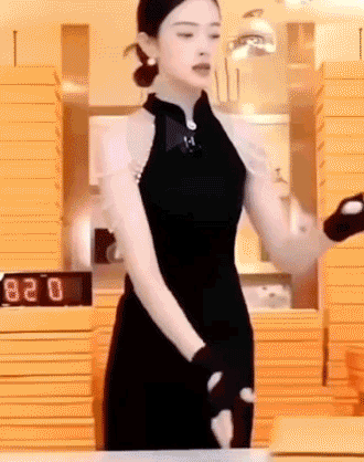 A woman quickly showing products to users